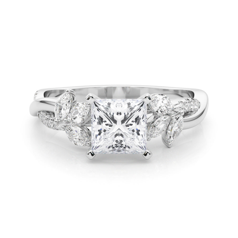 Platinum Princess Diamond Floral Vine Solitaire Engagement Ring