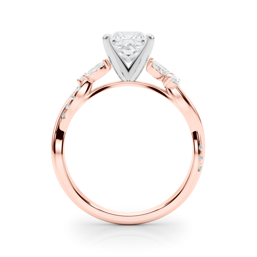 Rose gold Princess Diamond Floral Vine Solitaire Engagement Ring