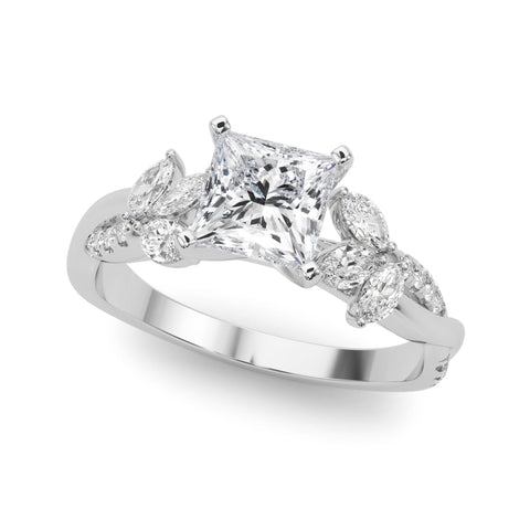 Platinum Princess Diamond Floral Vine Solitaire Engagement Ring