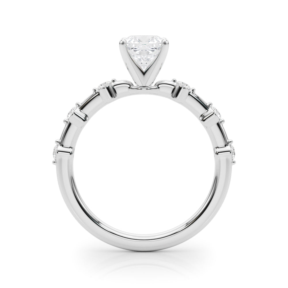 White gold Cushion Solitaire Diamond Ring with Bezel Set Side Stones and Prong Setting