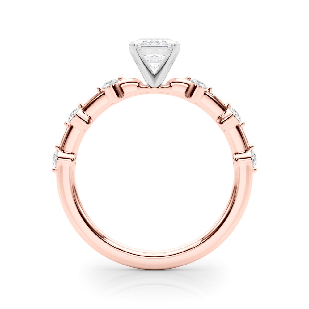 Rose gold Emerald Solitaire Diamond Ring with Bezel Set Side Stones and Prong Setting