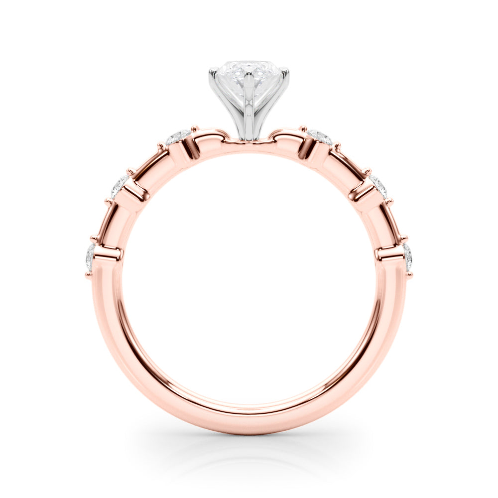 Rose gold Marquise Solitaire Diamond Ring with Bezel Set Side Stones and Prong Setting
