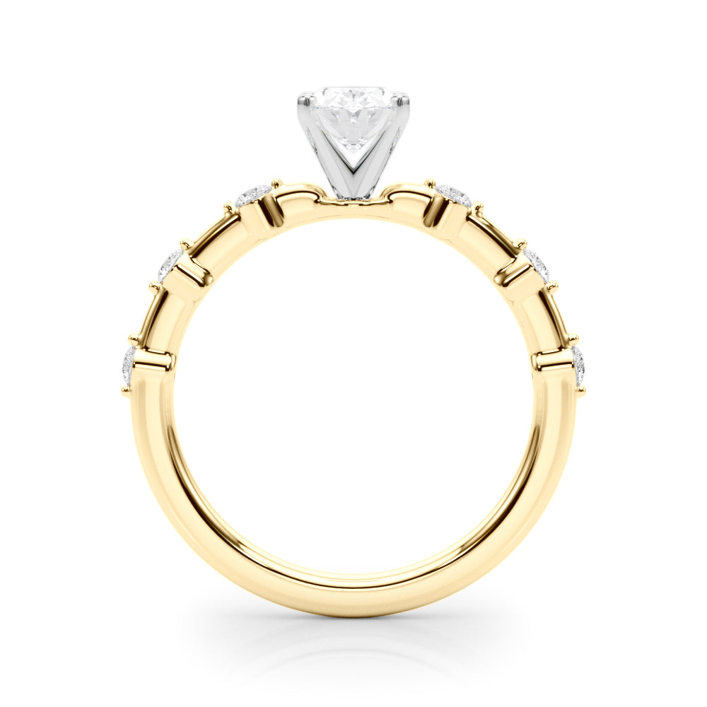 Yellow gold Oval Solitaire Diamond Ring with Bezel Set Side Stones and Prong Setting