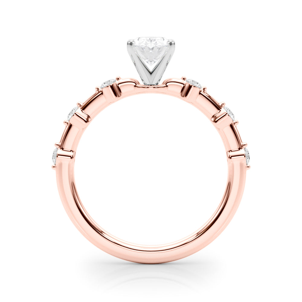 Rose gold Oval Solitaire Diamond Ring with Bezel Set Side Stones and Prong Setting