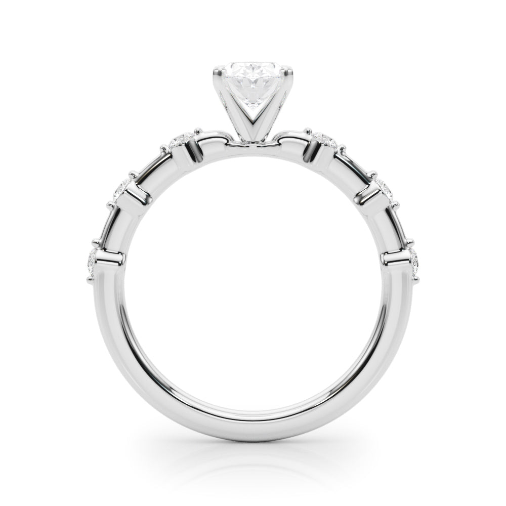 Platinum Oval Solitaire Diamond Ring with Bezel Set Side Stones and Prong Setting