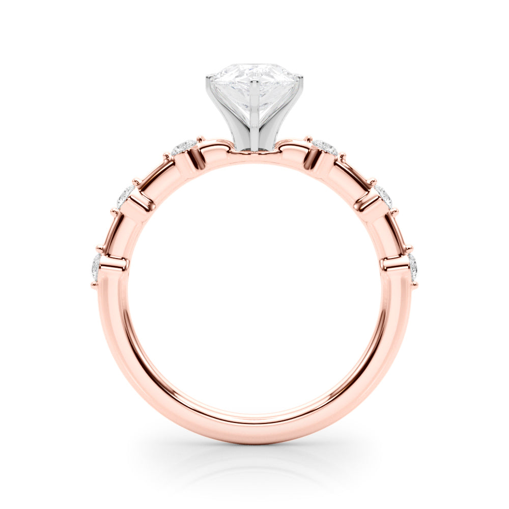 Rose gold Pear Solitaire Diamond Ring with Bezel Set Side Stones and Prong Setting