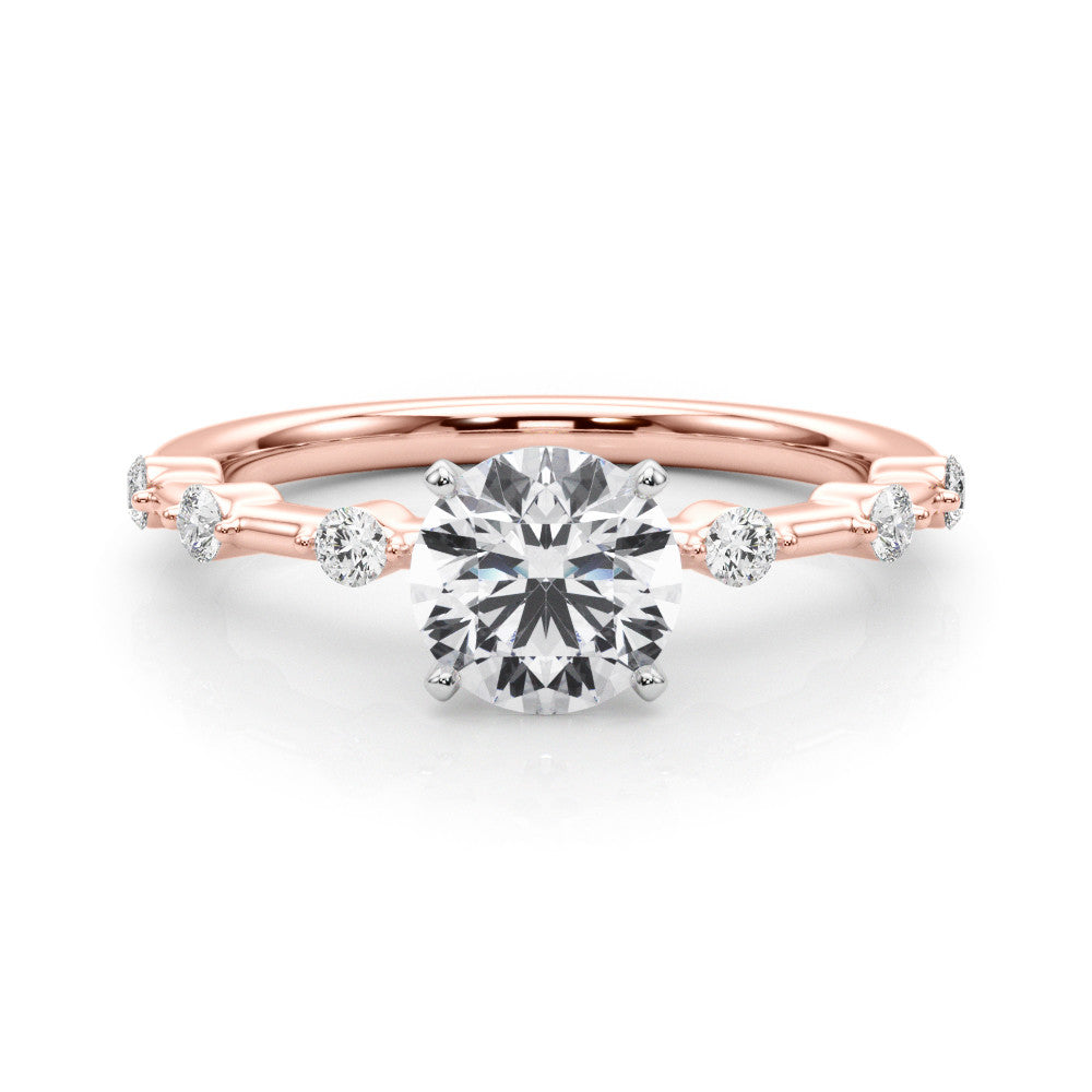Rose gold Round Solitaire Diamond Ring with Bezel Set Side Stones and Prong Setting