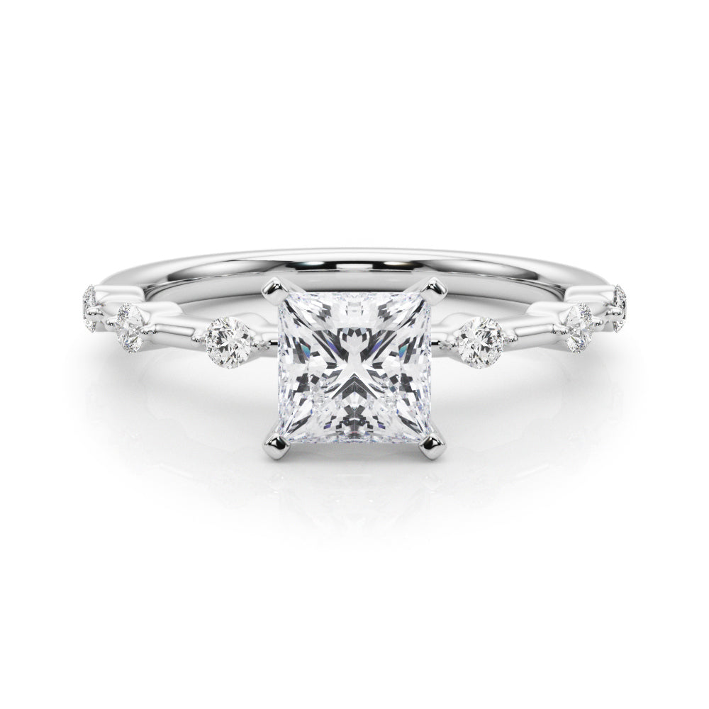 Platinum Princess Solitaire Diamond Ring with Bezel Set Side Stones and Prong Setting