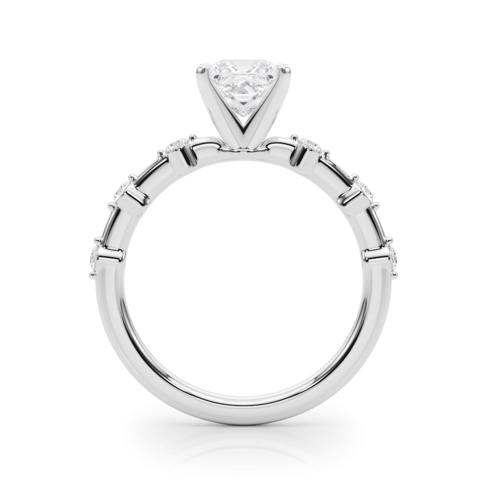 Silver Princess Solitaire Diamond Ring with Bezel Set Side Stones and Prong Setting