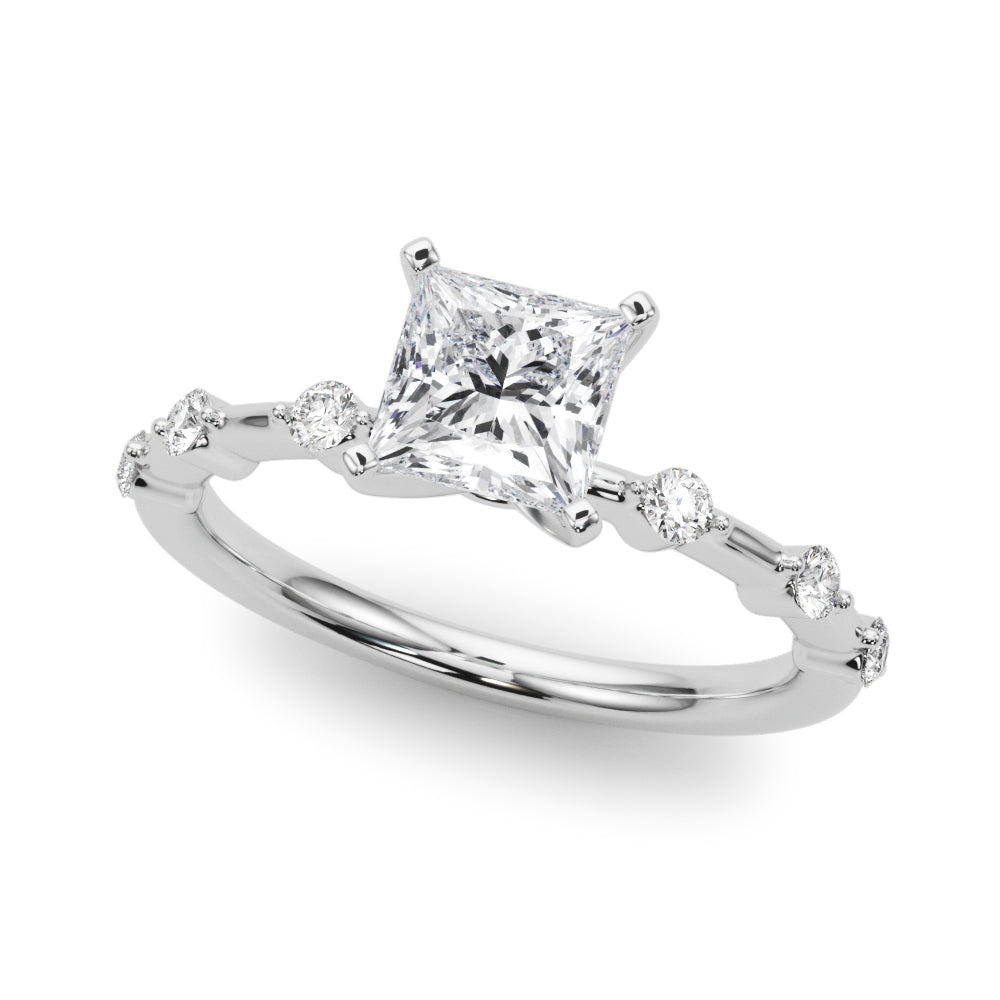 Platinum Princess Solitaire Diamond Ring with Bezel Set Side Stones and Prong Setting