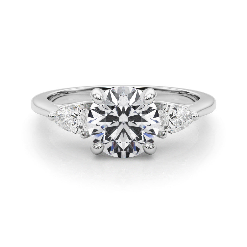 Silver Three-Stone Round Brilliant Diamond Solitaire Ring with Tapered Band and Four-Prong Setting