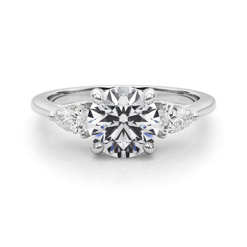 Silver Three-Stone Round Brilliant Diamond Solitaire Ring with Tapered Band and Four-Prong Setting
