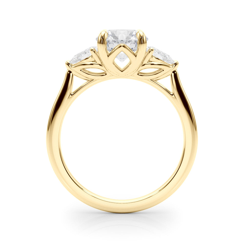 Yellow gold Three-Stone Round Brilliant Diamond Solitaire Ring with Tapered Band and Four-Prong Setting