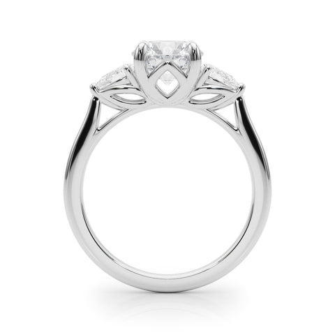 Silver Three-Stone Round Brilliant Diamond Solitaire Ring with Tapered Band and Four-Prong Setting