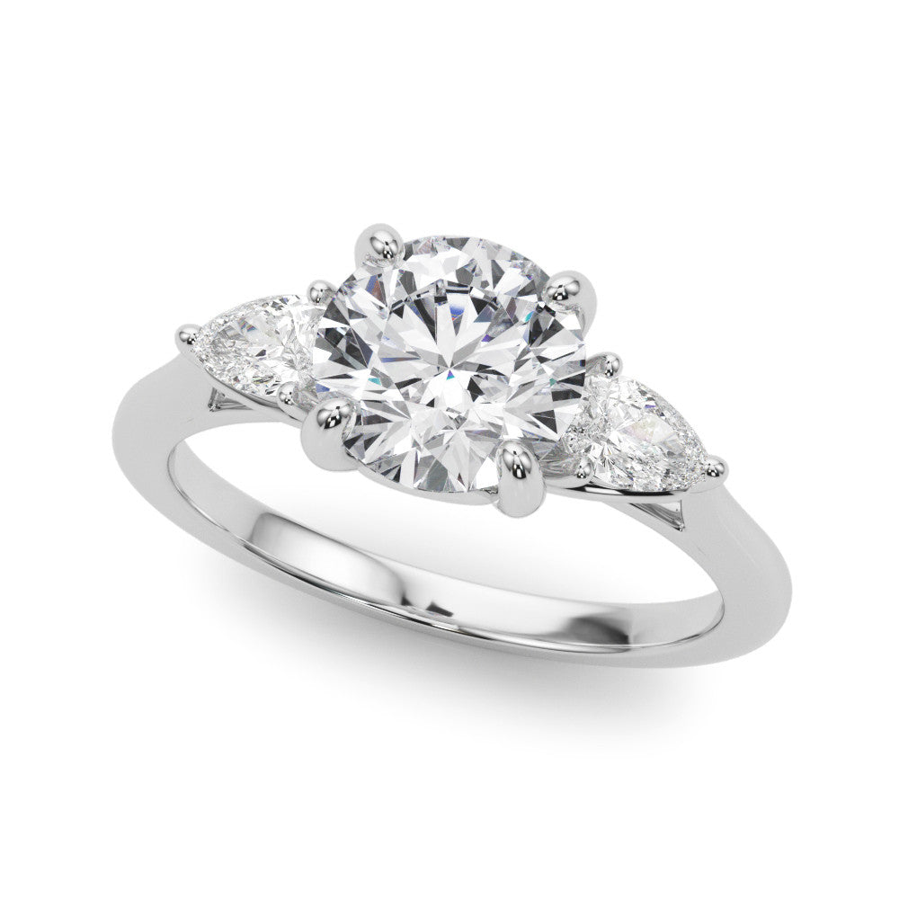 Platinum Three-Stone Round Brilliant Diamond Solitaire Ring with Tapered Band and Four-Prong Setting