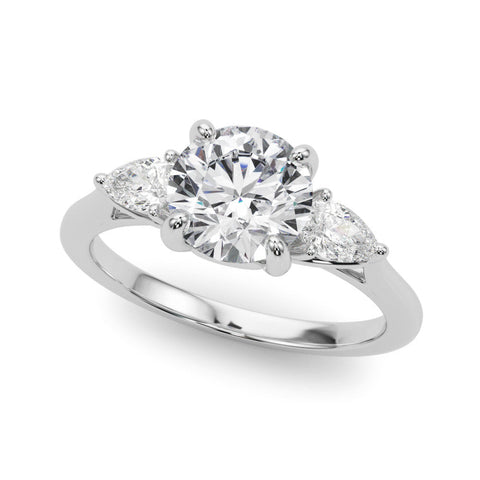 Silver Three-Stone Round Brilliant Diamond Solitaire Ring with Tapered Band and Four-Prong Setting