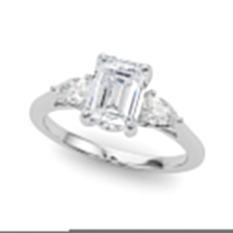 White gold Three-Stone Heart Cut Diamond Ring with Pear Side Stones on a Platinum Band and Four-Prong Setting