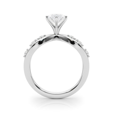 White gold Marquise Cut Solitaire Diamond with Side Stones on Criss-Cross Band and Four-Prong Setting