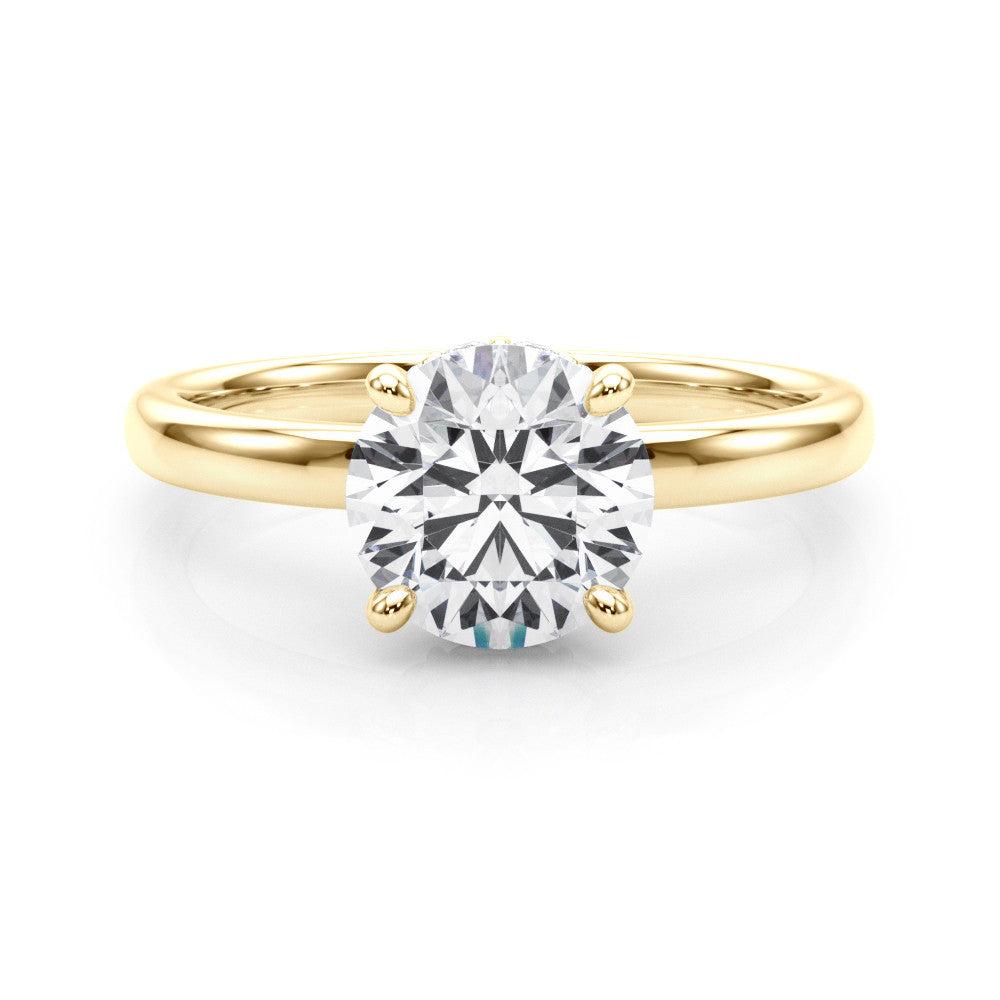 Yellow gold Round Brilliant Solitaire Engagement Ring with Six-Prong Setting and Classic Band