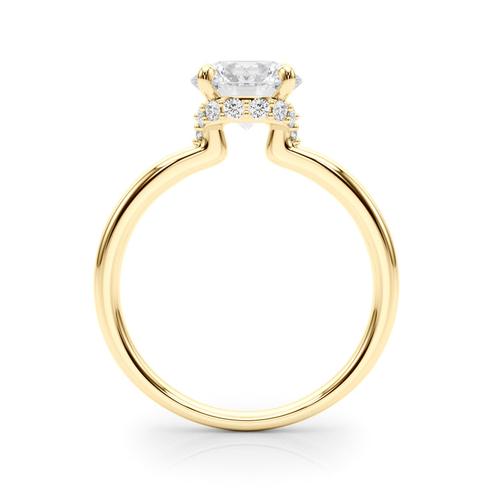 Yellow gold Round Brilliant Solitaire Engagement Ring with Six-Prong Setting and Classic Band