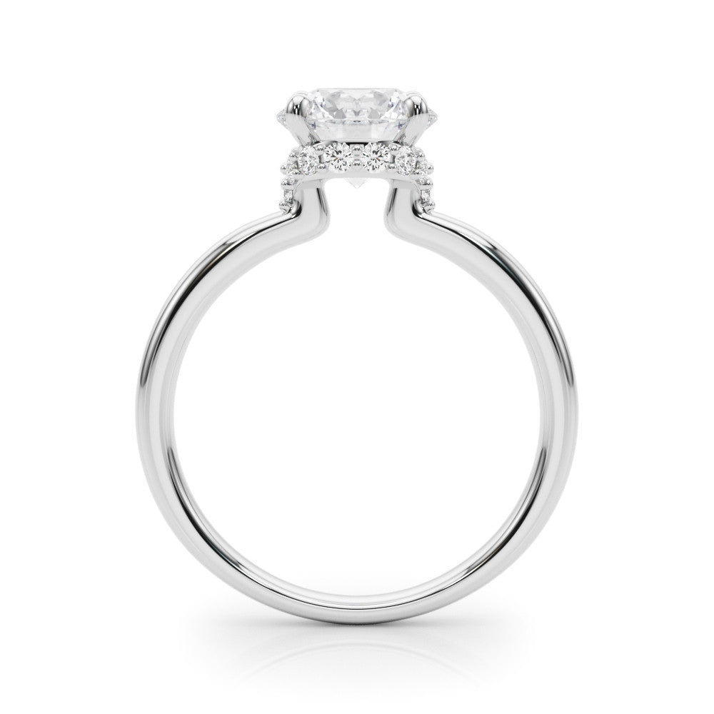 Silver Round Brilliant Solitaire Engagement Ring with Six-Prong Setting and Classic Band