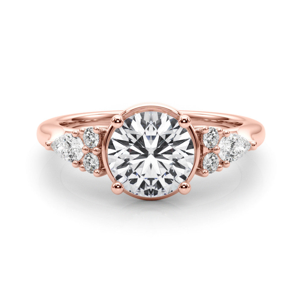 Rose gold Round Brilliant Diamond Solitaire with Side Stones on a Tapered Band and Four-Prong Setting
