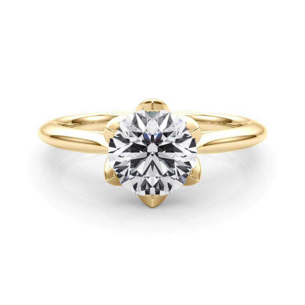 Yellow gold Round Solitaire Diamond Ring with Six-Prong Setting and Classic Band