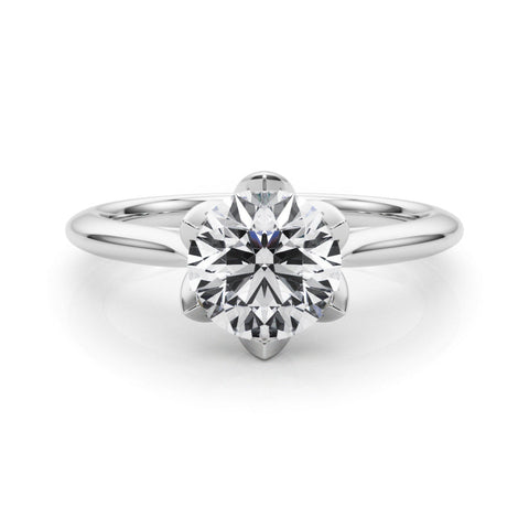 White gold Round Solitaire Diamond Ring with Six-Prong Setting and Classic Band