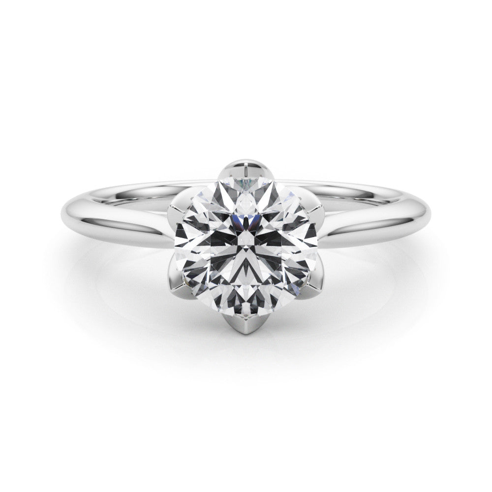 Platinum Round Solitaire Diamond Ring with Six-Prong Setting and Classic Band