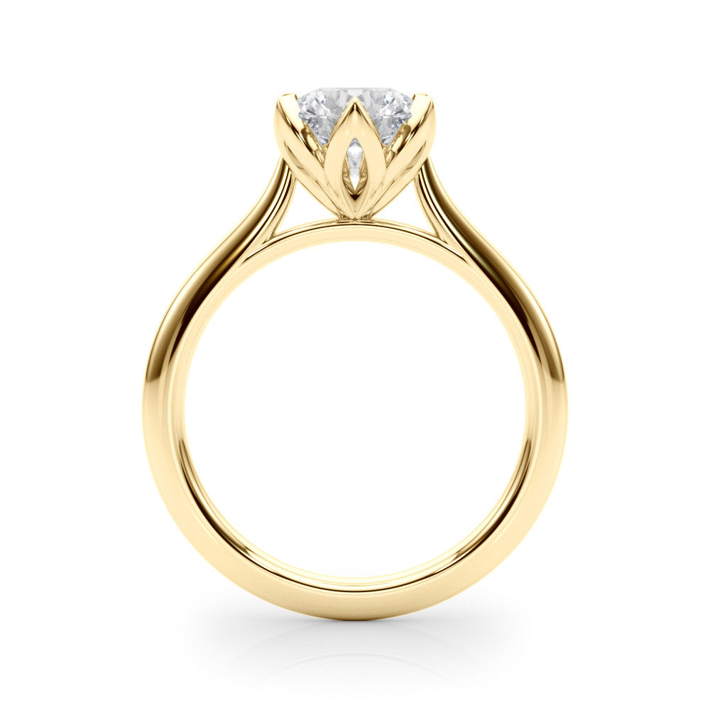 Yellow gold Round Solitaire Diamond Ring with Six-Prong Setting and Classic Band