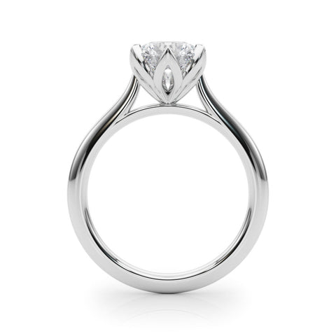 White gold Round Solitaire Diamond Ring with Six-Prong Setting and Classic Band