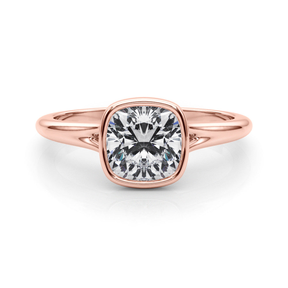 Rose gold Bezel Set Cushion Cut Solitaire Ring
