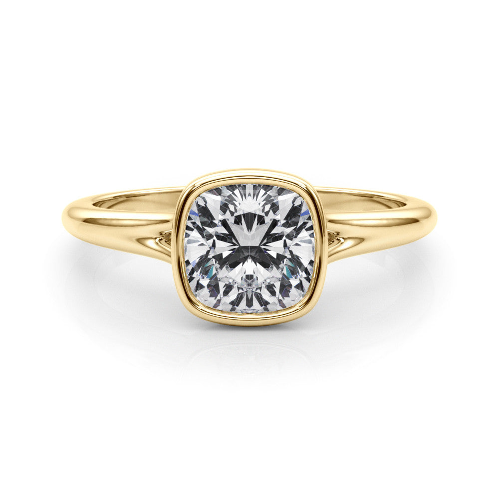 Yellow gold Bezel Set Cushion Cut Solitaire Ring