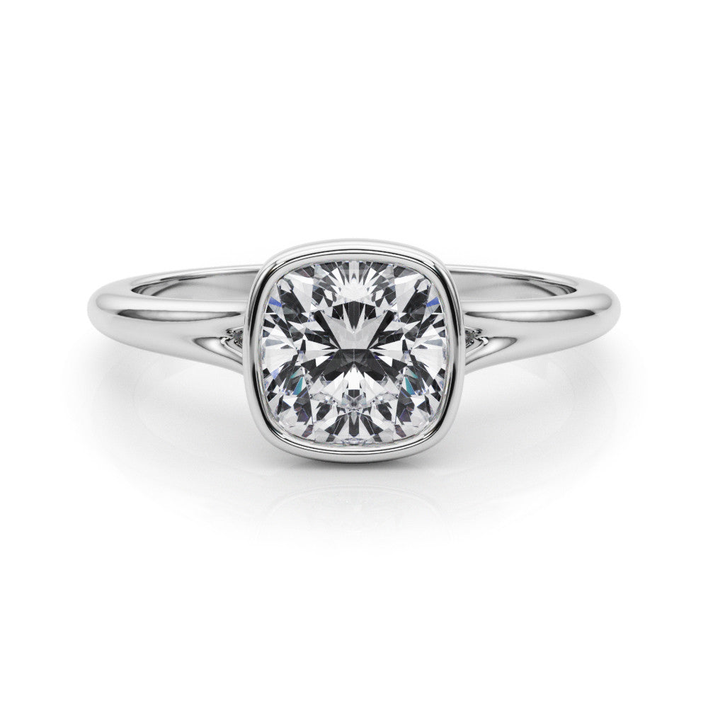 Silver Bezel Set Cushion Cut Solitaire Ring