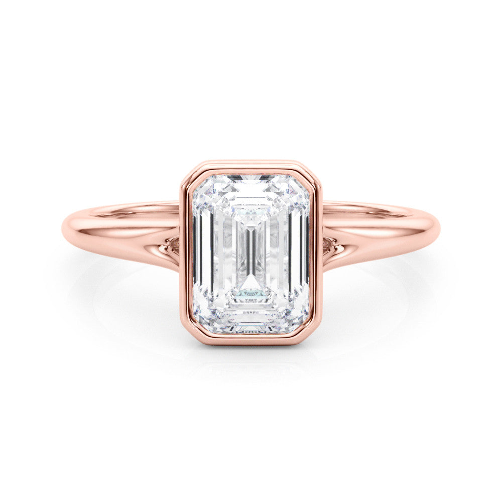 Rose gold Bezel Set Radiant Cut Solitaire Ring with Tapered Band