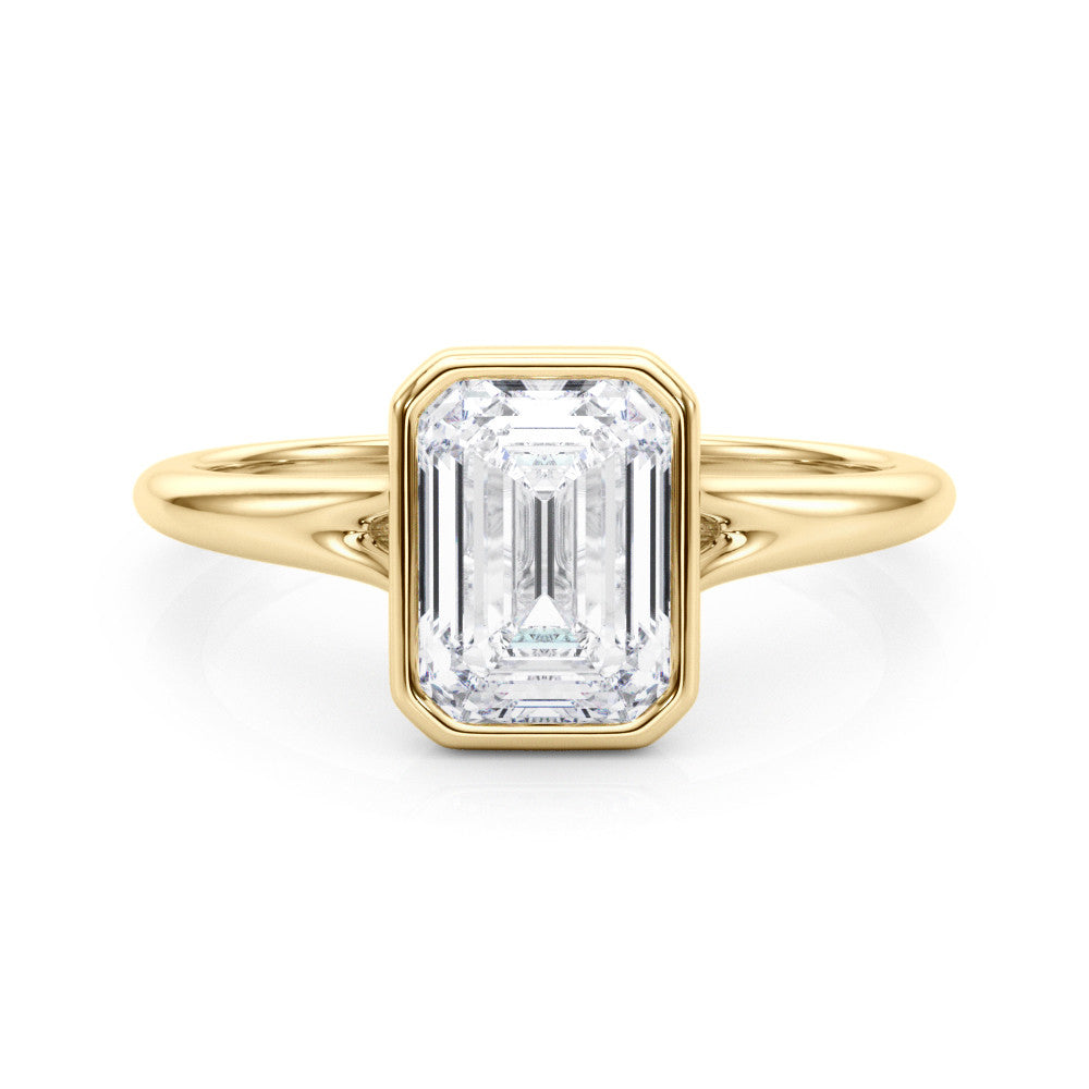 Yellow gold Bezel Set Radiant Cut Solitaire Ring with Tapered Band