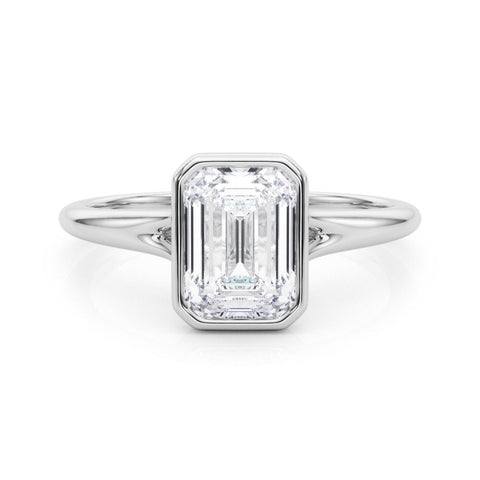 White gold Bezel Set Radiant Cut Solitaire Ring with Tapered Band