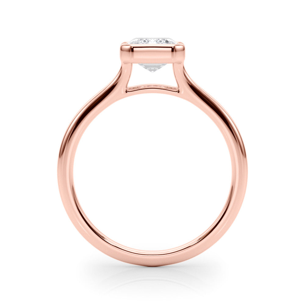 Rose gold Bezel Set Radiant Cut Solitaire Ring with Tapered Band