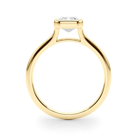 Yellow gold Bezel Set Emerald Cut Solitaire Ring with Tapered Band
