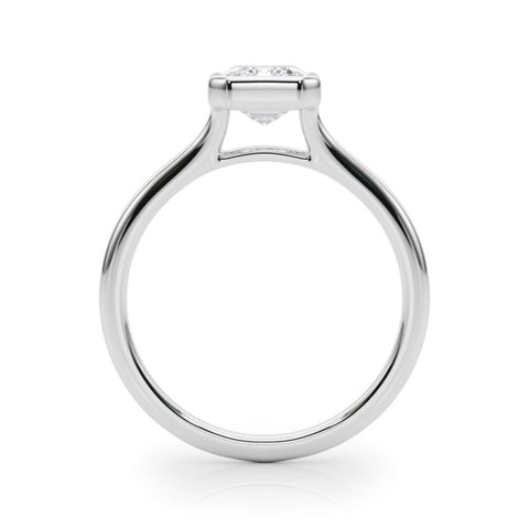 Platinum Bezel Set Emerald Cut Solitaire Ring with Tapered Band