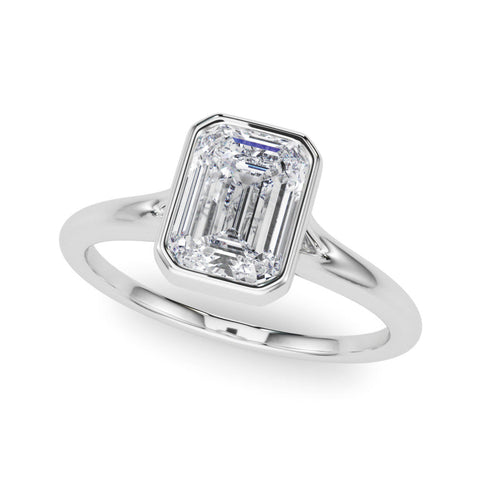 White gold Bezel Set Radiant Cut Solitaire Ring with Tapered Band
