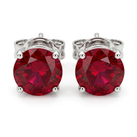 Timeless Round Cut Ruby And Diamond Stud Earrings With Four Prong Setting