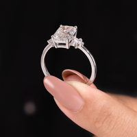 Silver Radiant Diamond Engagement Ring With Floral Cluster Side Design