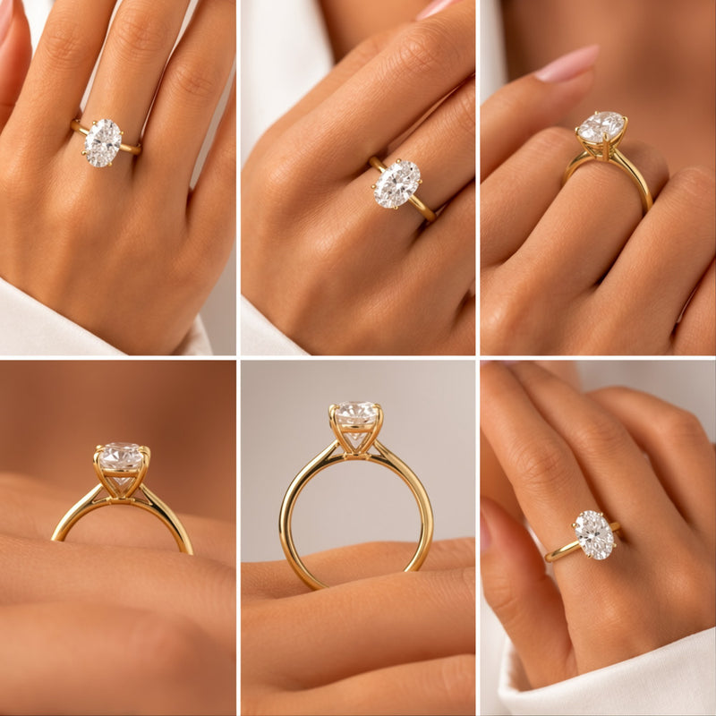 Yellow Gold Oval Cut Solitaire Engagement Ring with Sculpted Tapered Shank