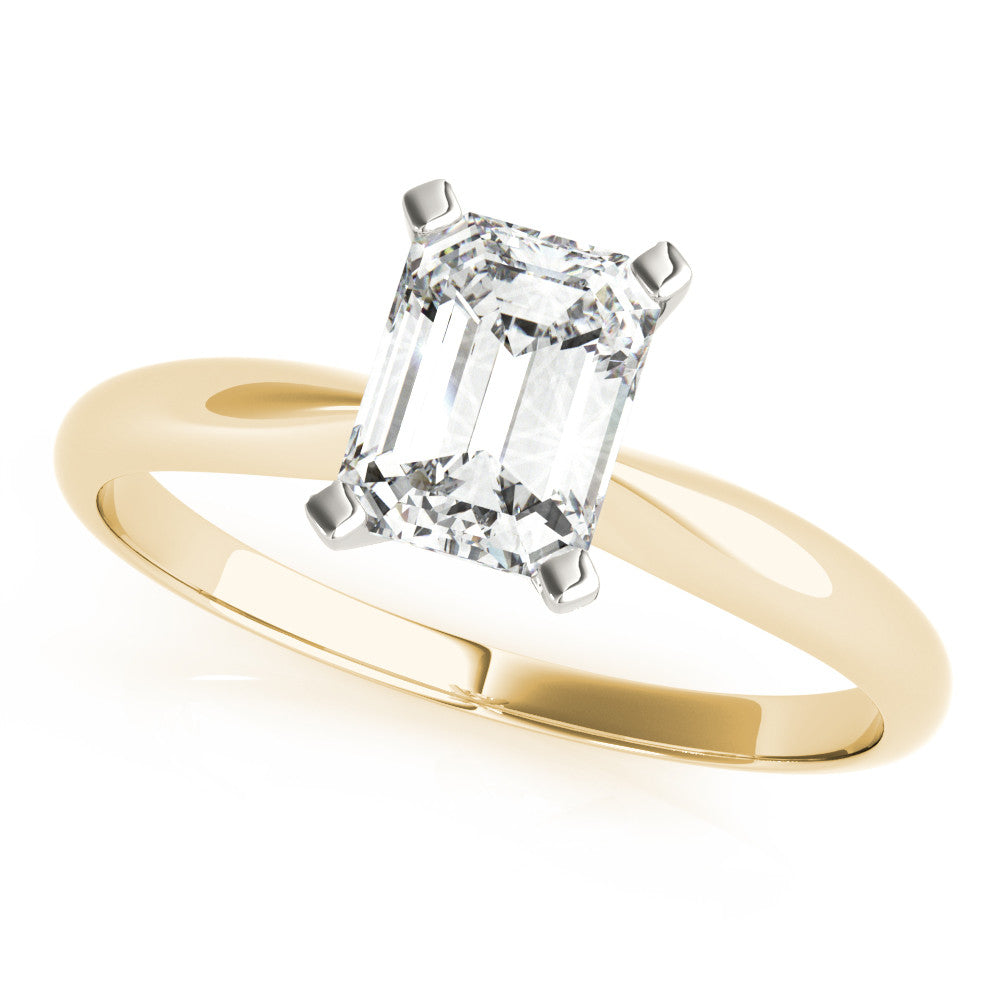 Yellow gold Round Cut Solitaire Ring with Four-Prong Setting on a Classic Band