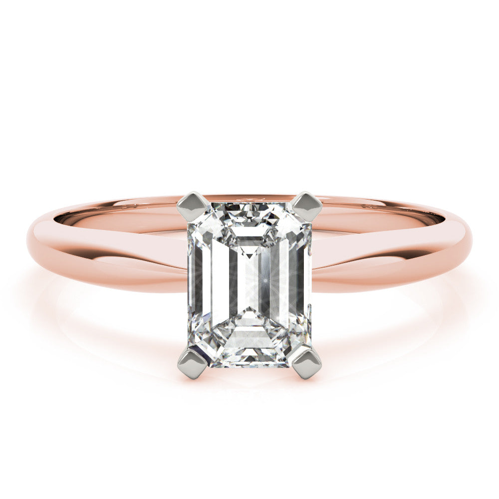 Rose gold Round Cut Solitaire Ring with Four-Prong Setting on a Classic Band