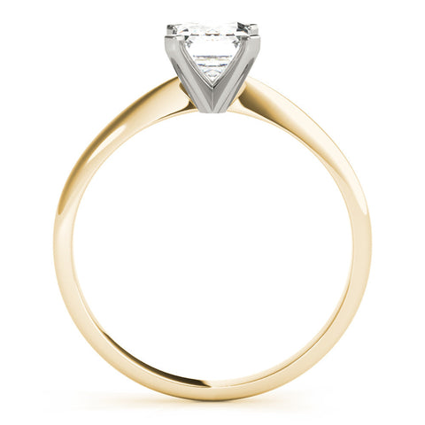 Yellow gold Emerald Cut Solitaire Ring with Four-Prong Setting on a Classic Band
