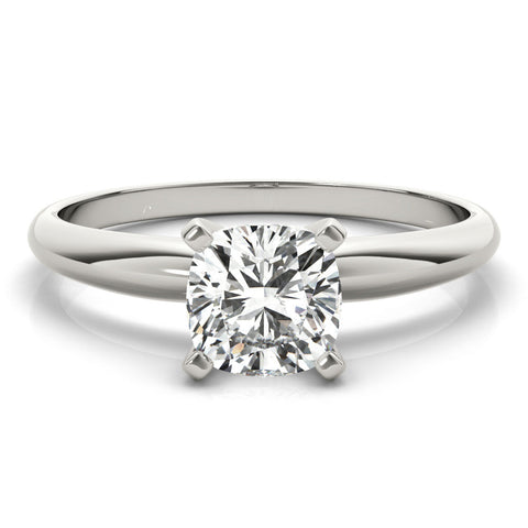 Silver Heart Cut Solitaire Engagement Ring with Round Band and Four-Prong Setting