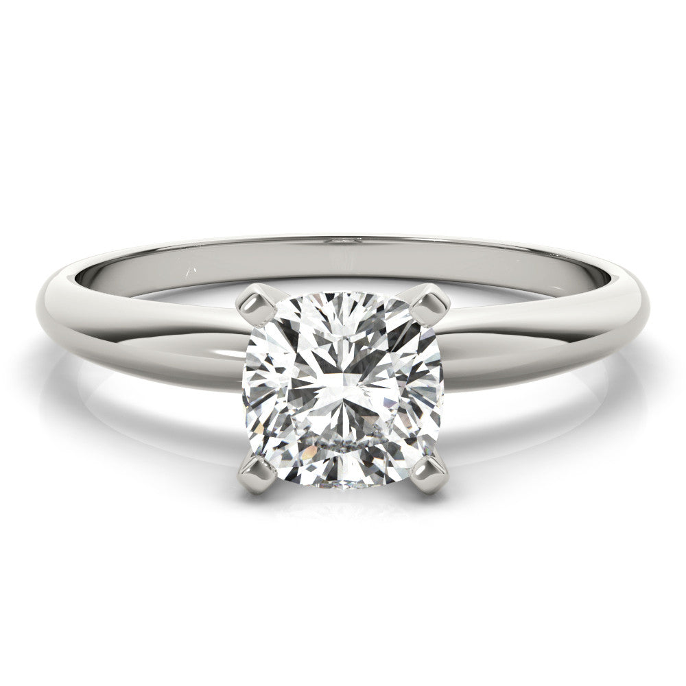 White gold Heart Cut Solitaire Engagement Ring with Round Band and Four-Prong Setting