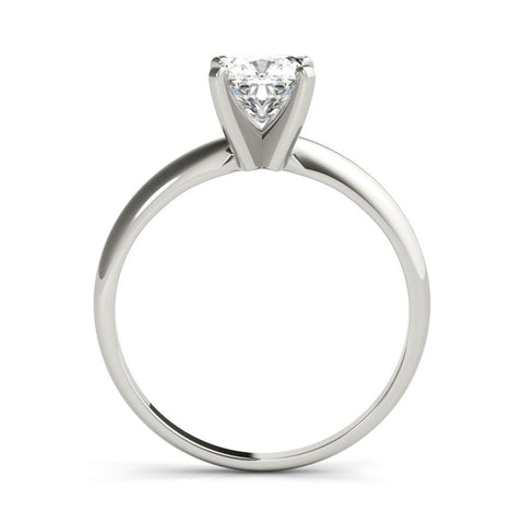 Silver Heart Cut Solitaire Engagement Ring with Round Band and Four-Prong Setting